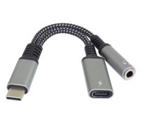 PremiumCord Redukce USB-C /3,5mm jack s DAC chipem + USB-C pro nabíjení 13cm