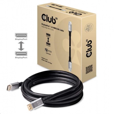 Club3D Kabel certifikovaný DisplayPort 1.4, HBR3, 8K60Hz (M/M), stříbrné koncovky, 4m, 24 AWG