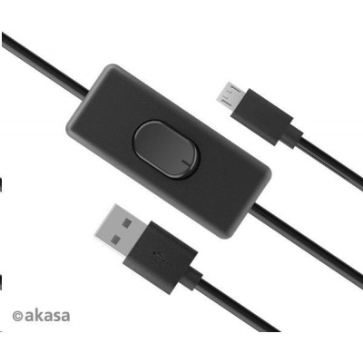 AKASA kabel USB-A 2.0 na Micro-B, napájecí kabel se switchem (pro Raspberry Pi 3 / 2 /1 / Zero), 1.5m